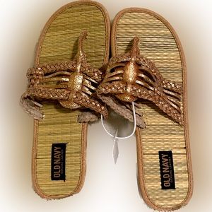 VTG OLD NAVY METALLIC BRONZE BROWN SANDAL SZ 8 VACAY BEACH POOL FLIP FLOP SUMMER